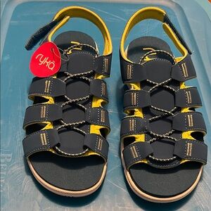 Ryka women’s  Sandals in blue and fluorescent green.
